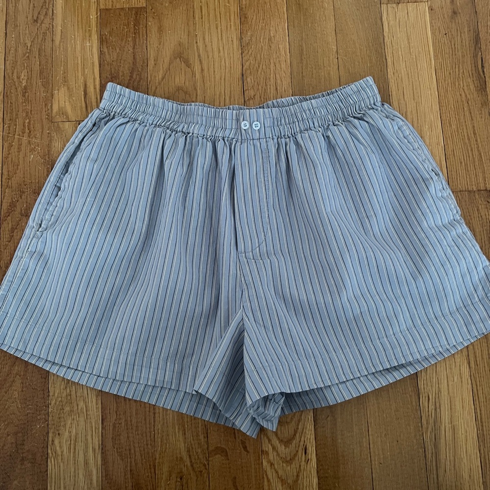 DEIJI STUDIOS Organic Cotton Boxer Style Shorts Size Small in Blue Stripe